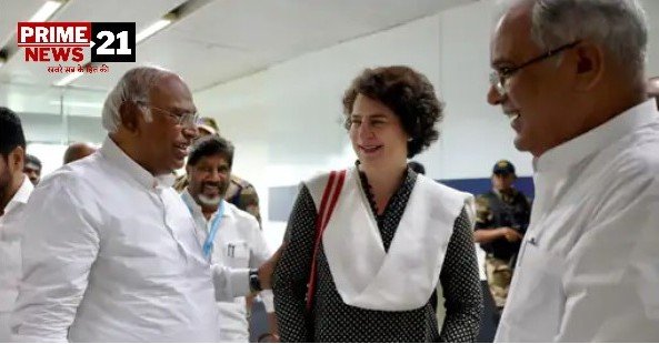 बैठक में कांग्रेस अध्यक्ष खड़गे और प्रियंका गांधी से सीएम बघेल की मुलाकात
